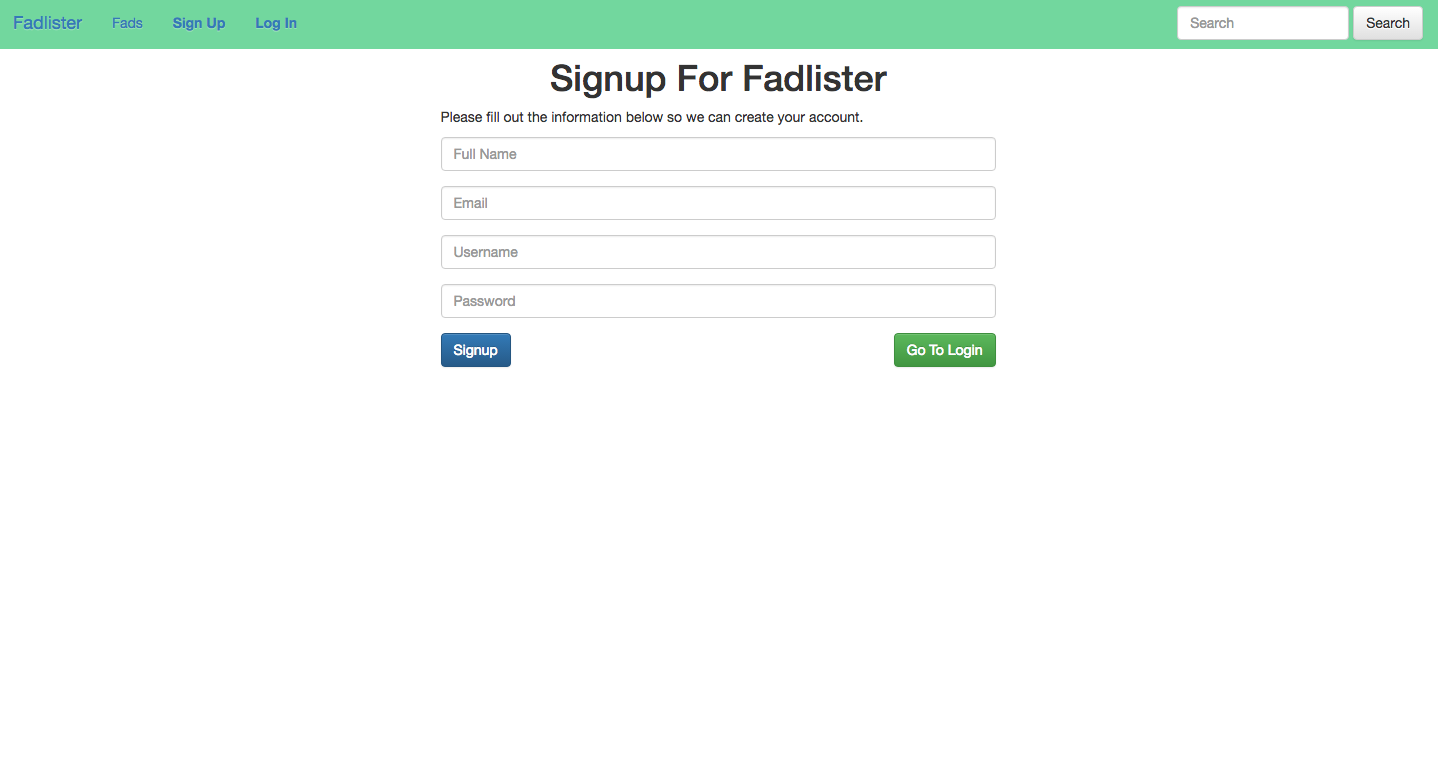 FADlister signup