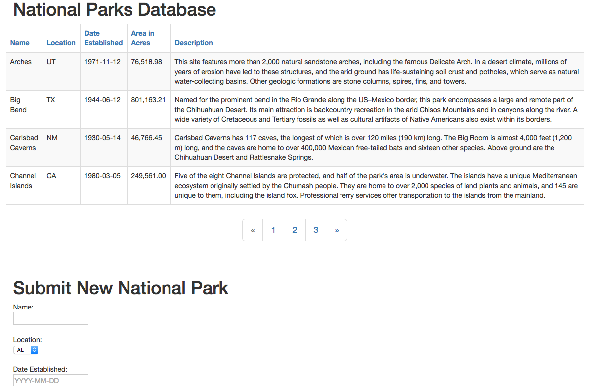 National Parks Database